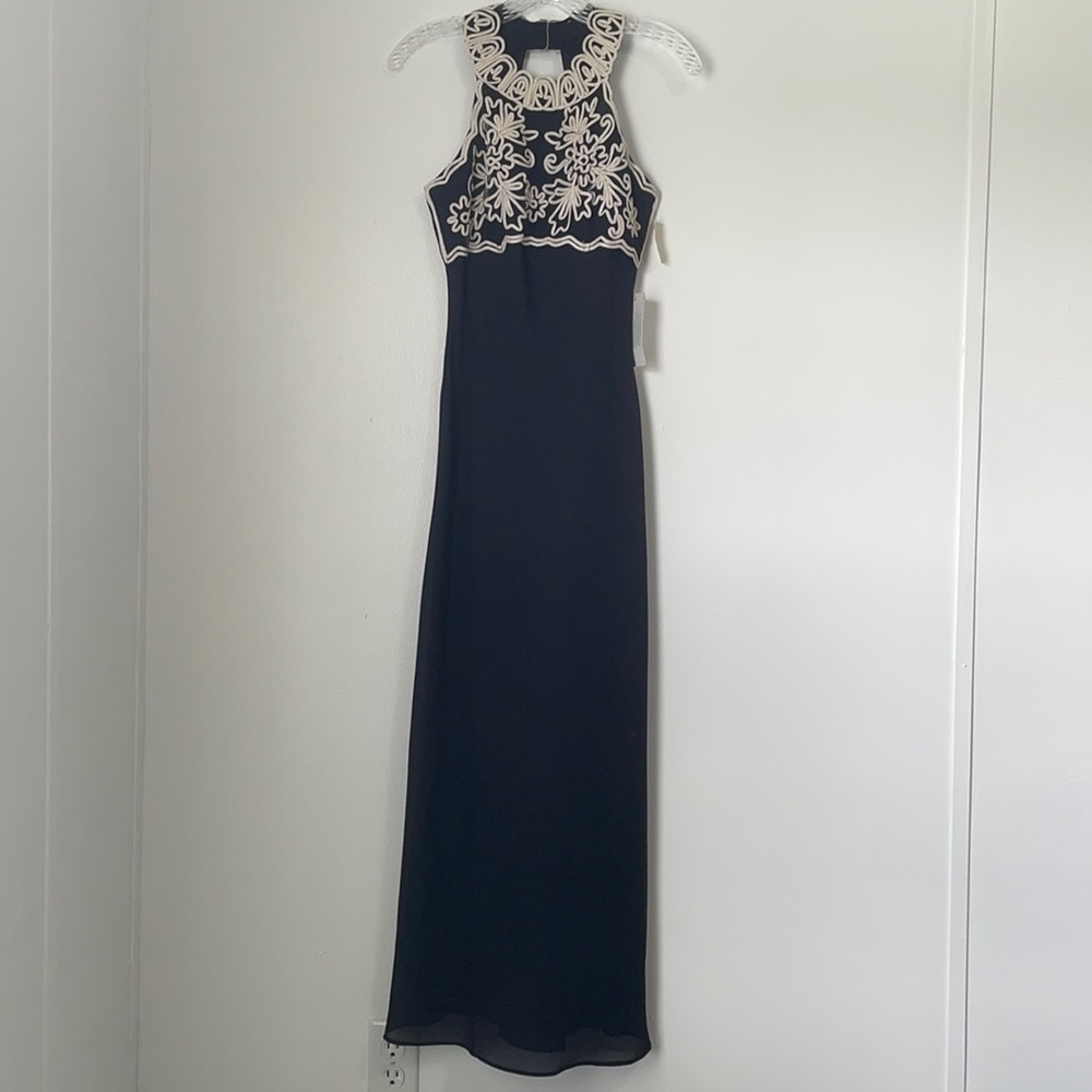 Jessica McClintock Gunne Sax Embroidered Black Halter Dress